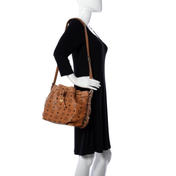 Authentic MCM Visetos Essential Drawstring Bucket Bag Cognac - Picture 3 of 16